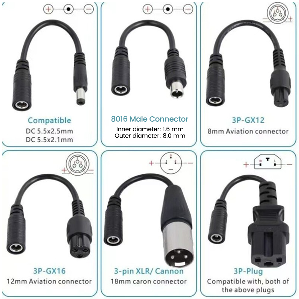 DC5.5MM To M12/M16/8016/5525/3 - đánh giá và giá Electric Scooter Charger